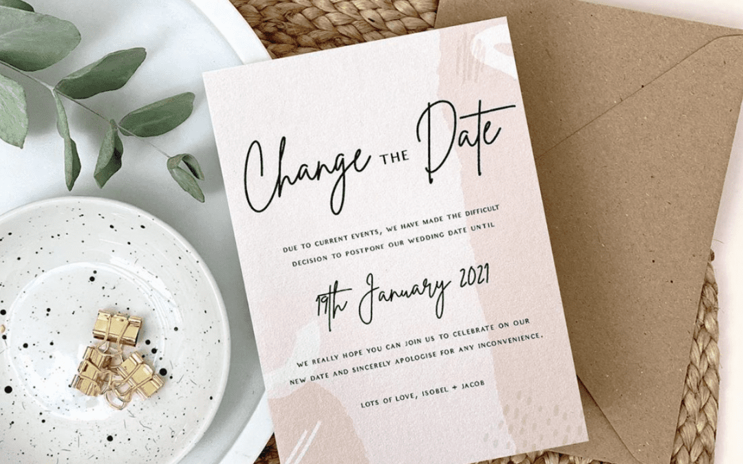 Change the Date, Rodo Creative are offering A6 Postponed wedding cards