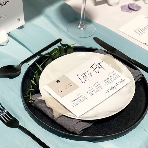 Let's Eat Menu with place card - Perfect for weddings with menu choices.