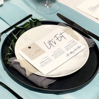 Let's Eat Menu with place card - Perfect for weddings with menu choices.