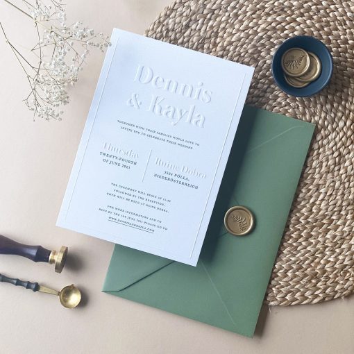 Eco-friendly Blind Embossed Wedding Invitations designed by Rodo Creative