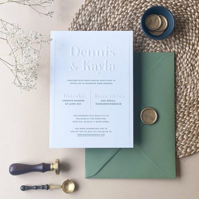 Eco-friendly Blind Embossed Wedding Invitations designed by Rodo Creative