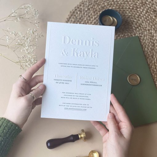 Eco-friendly Blind Embossed Wedding Invitations designed by Rodo Creative