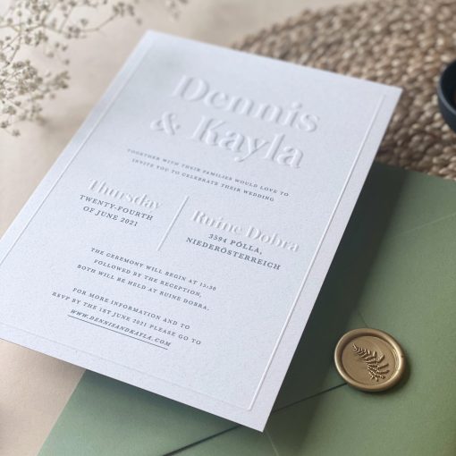 Eco-friendly Blind Embossed Wedding Invitations designed by Rodo Creative