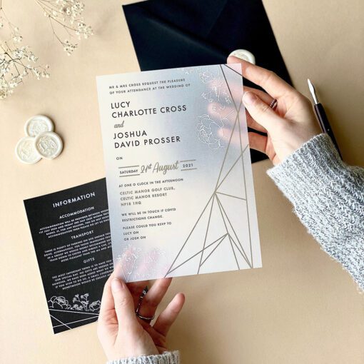 Gypsophila Geometric Vellum - beautiful wedding invitations by Rodo Creative