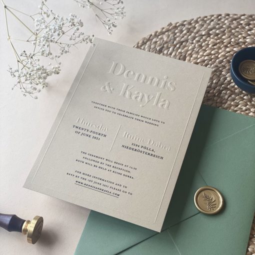 Eco-friendly Blind Embossed Wedding Invitations designed by Rodo Creative