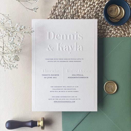 Eco-friendly Blind Embossed Wedding Invitations designed by Rodo Creative