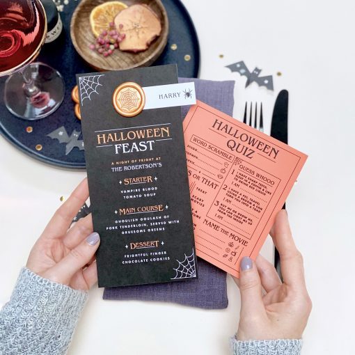 Halloween Table Menu And Optional Spooky Quiz Card - Designed by Rodo Creative