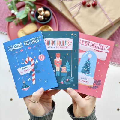 Set of Three Personalised Christmas Cards Recycled - Designed by Rodo Creative