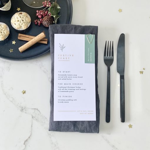 Gold Foil Christmas Menu With Place Card - Designed by Rodo Creative in Manchester
