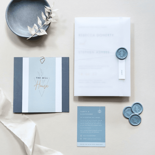 Dusty Blue Wedding Invite With Optional Vellum Wrap - Rodo Creative Manchester