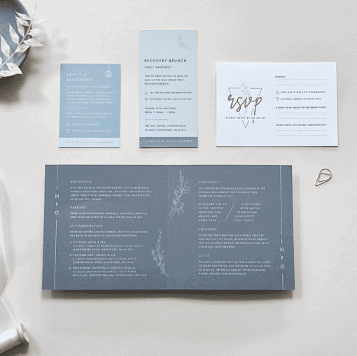 Dusty Blue Wedding Invite With Optional Vellum Wrap - Rodo Creative Manchester