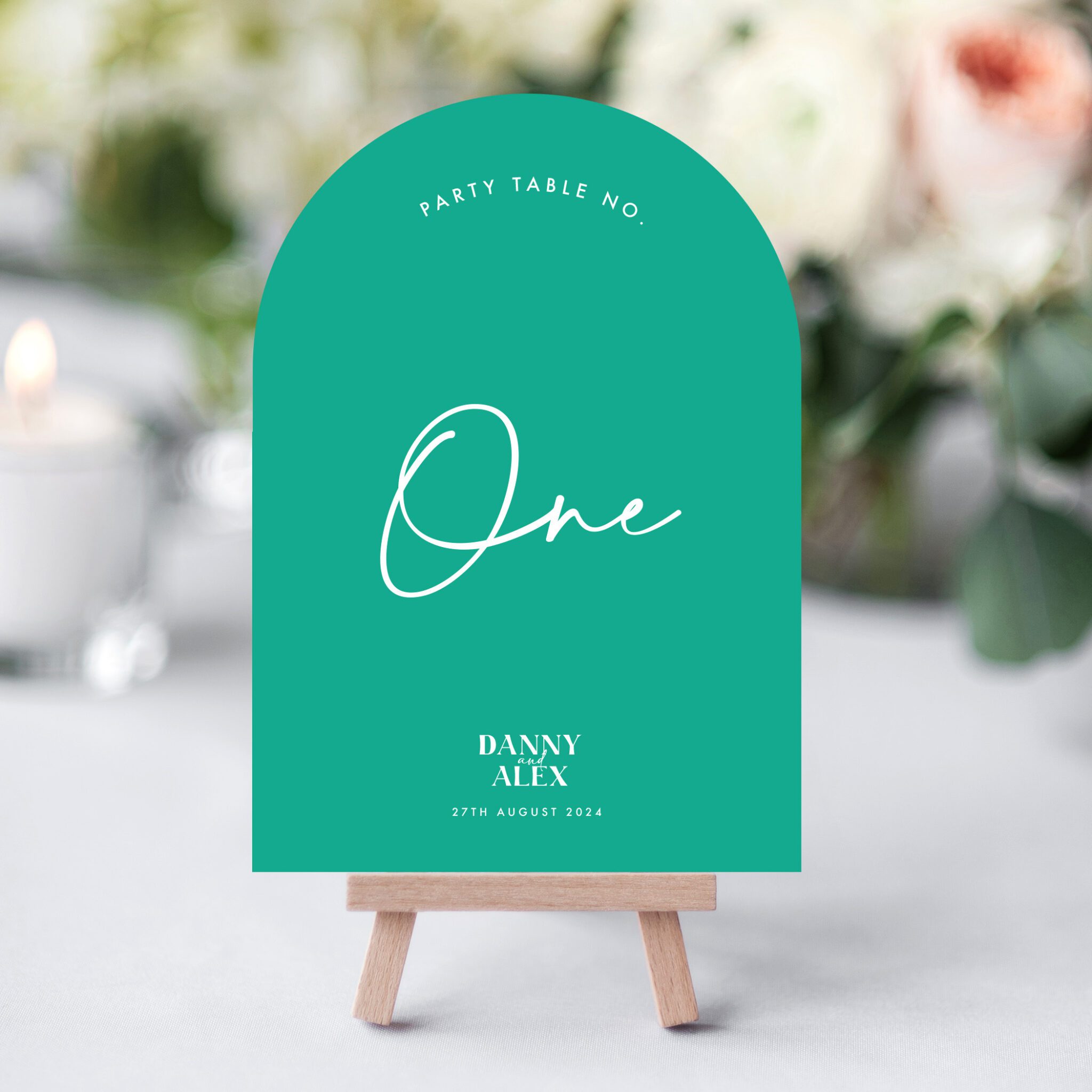 green curved table numbers for weddings and parties