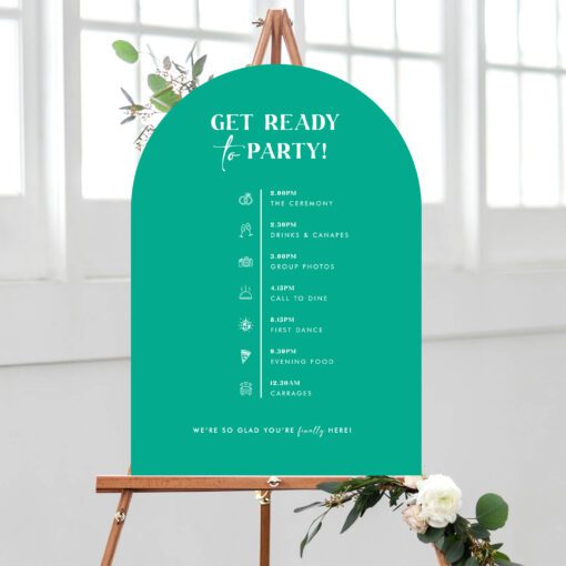 Green Curved Wedding Timeline Sign